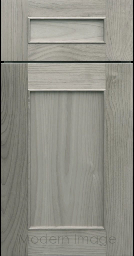 Detail view of a Chandler Shaker cabinet door in Oyster stain with raised molding along the inner panel.